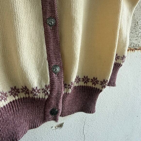 Vtg LL Bean Cardigan Norwegian Wool Fair Isle Snowflake Womens L Cabin Core Ski - Picture 2 of 8
